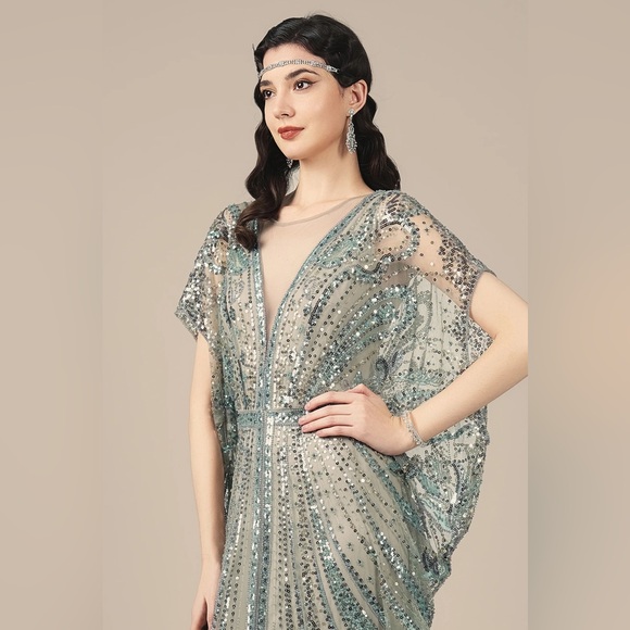 1920s Babeyond Retro Batwing Sleeve Sequin Evening Gown - Picture 3 of 4
